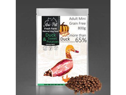 fresh farm gf natural dog food adult mini duck sweet potatoes 800g