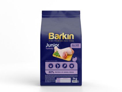 Extra chutné morčacie granule pre štenatá Barkin Puppy&Junior Turkey 3kg