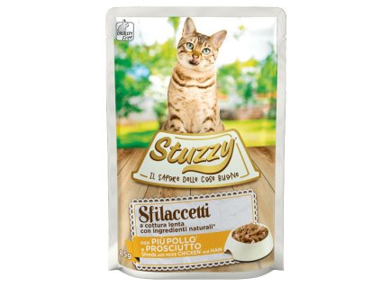 Stuzzy Cat Shreds - Trhané kuracie mäso so šunkou 85g