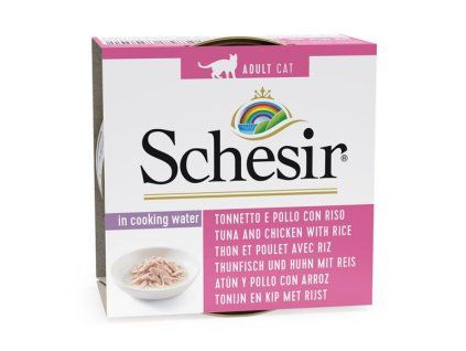 Schesir Cat - Tuniak a kuracie s ryžou vo vlastnej šťave 85g