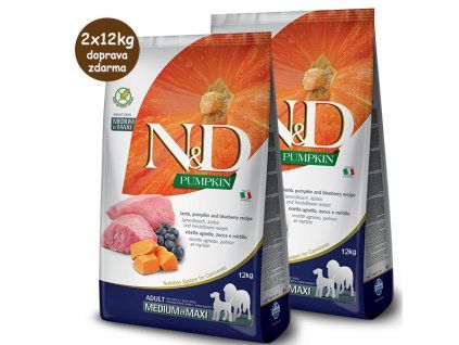 N&D Pumpkin Adult Dog Medium/Maxi - Lamb & Blueberry 2x12kg