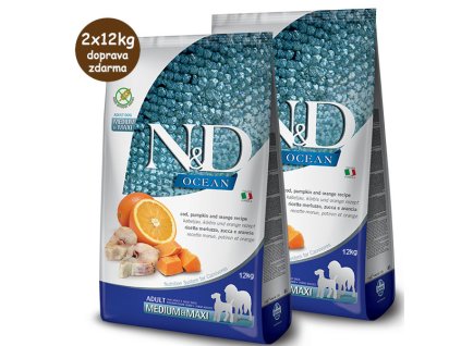N&D Pumpkin Adult Dog Medium/Maxi - Cod & Orange 2x12kg
