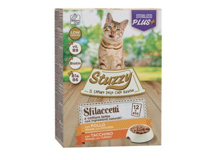 Stuzzy Cat Shreds Multipack Sterilized trhané kuracie a morčacie mäso 12x85g