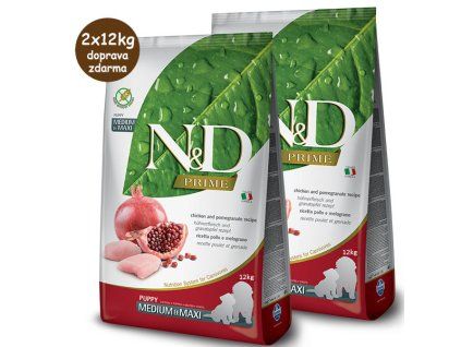 Farmina N&D Dog Prime Puppy Medium & Maxi Chicken & Pomegranate 2x12kg
