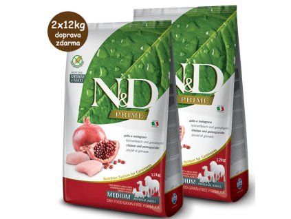 Farmina N&D Dog Prime Adult Medium & Maxi Chicken & Pomegranate 2x12kg