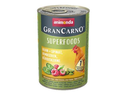 Animonda GranCarno Superfoods Kuracie + špenát, maliny a tekvicové jadierka 400g