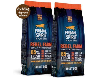 Primal Spirit Dog 65% Rebel Farm 2x12kg