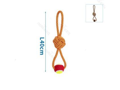 Bavlnené lano s uzlom a loptou - 40cm (červené/hnedé)
