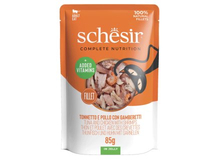 Schesir CB Wet Tuniak, kura a krevety v želé kapsicka 85g