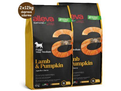 Alleva Natural Dog Puppy All Breeds Lamb & Pumpkin 2x12kg