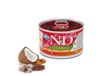 Farmina N&D Quinoa Dog Mini Skin & Coat Herring & Coconut konzerva 140g