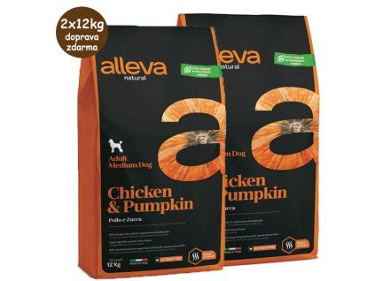 Alleva Natural Dog Adult Medium Chicken & Pumpkin 2x12kg