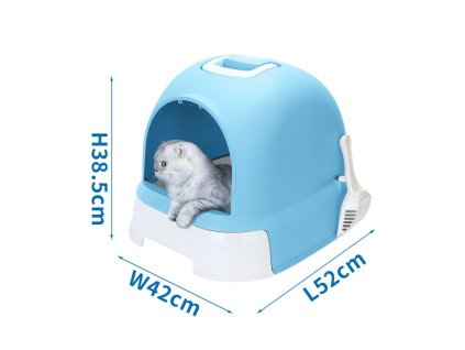 Krytá toaleta s výsuvným dnom pre mačky Nobleza - modrá